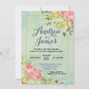 Invitation Élégante fête de fiançailles florale verte pastel