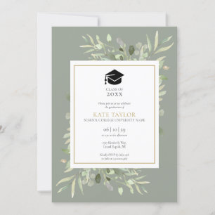 Invitation Élégante fête de fin d'études avec verdure de saug