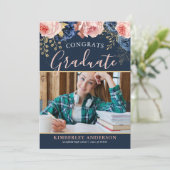 Invitation Élégante fête de graduation en photo florale (Debout devant)