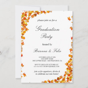 Invitation Élégante fête de graduation florale orange et jaun
