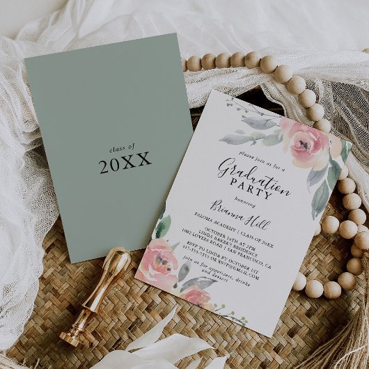 Invitation Élégante fête de graduation florale rose