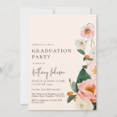 Invitation Élégante fête de graduation florale rose pâle (Devant)