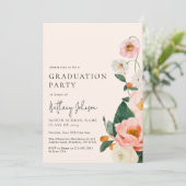 Invitation Élégante fête de graduation florale rose pâle (Debout devant)