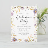 Invitation Élégante fête de graduation florale violette et ja (Debout devant)