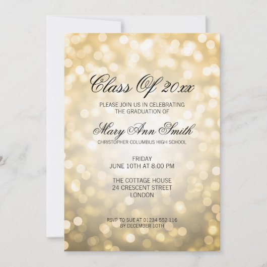 Invitation Élégante fête de graduation Gold Parties scintilla (Devant)