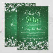 Invitation Élégante fête de graduation Hiver Sparkle Green (Devant / Derrière)
