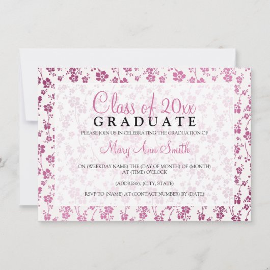 Invitation Élégante fête de graduation Motif floral rose (Devant)