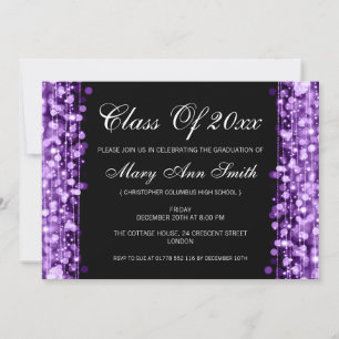 Invitation Élégante fête de graduation Purple Lumières & Étin