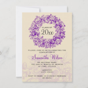Invitation Élégante fête de graduation Roses Vintages violet