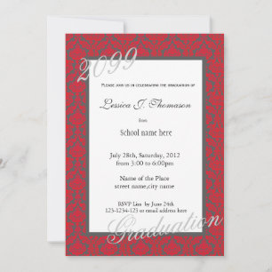 Invitation Élégante fête de graduation rouge damassé