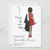 Invitation Élégante Fête de Graduation Rouge, Noir et Blanc (Devant)