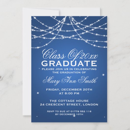 Invitation Élégante fête de graduation Sparkling String Bleu (Devant)