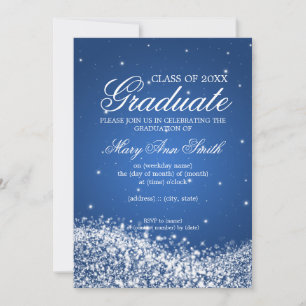 Invitation Élégante fête de graduation Sparkling Vague Bleu