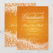 Invitation Élégante fête de graduation Sparkling Wave Orange (Devant / Derrière)