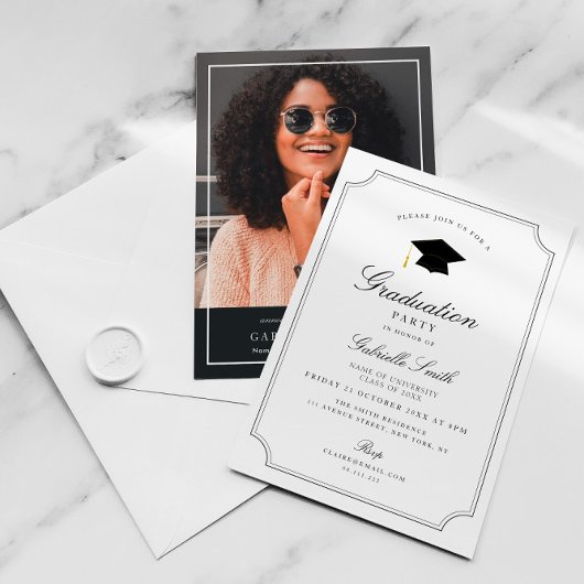 Invitation Élégante fête de graduation vintage cadre