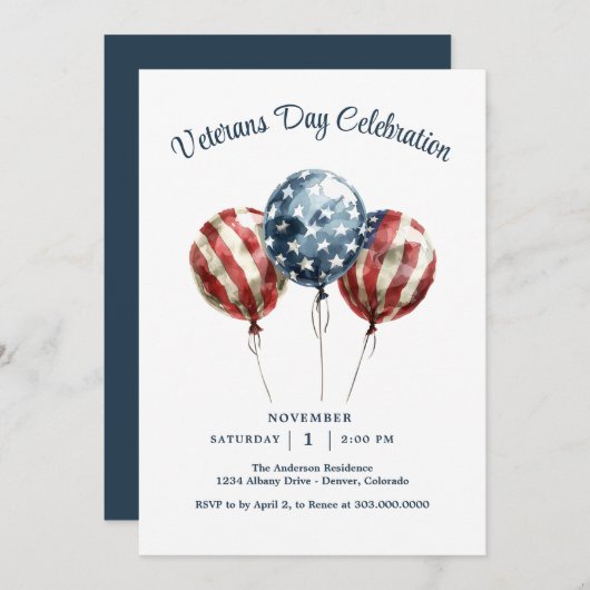Invitation Élégante fête de la fête des anciens combattants (Devant / Derrière)