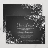 Invitation Élégante fête de la graduation tachetée Noire (Devant / Derrière)