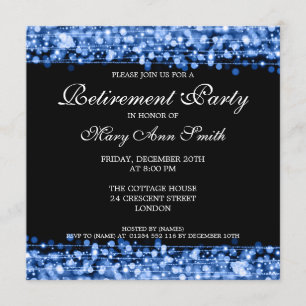 Invitation Élégante fête de la retraite Bleue étincelle
