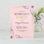 Invitation Élégante fête de la retraite florale rose (Debout devant)