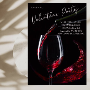 Invitation Élégante Fête de la Saint-Valentin Verre à Vin