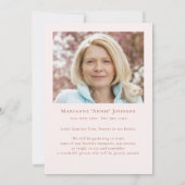 Invitation Élégante fête de la vie au Mémorial Floral (Dos)