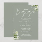 Invitation Élégante Fête de l'engagement vert Sage Floral (Devant / Derrière)