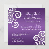 Invitation Élégante Fête de l'mariée blanche brille violette (Dos)