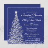 Invitation Élégante Fête de l'mariée de Noël Silver Navy (Devant / Derrière)