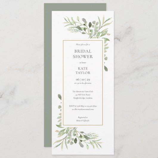 Invitation Elégante Fête de l'mariée de verdure (Devant / Derrière)