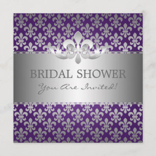 Invitation Élégante Fête de l'mariée Fleur De Lis Purple
