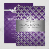 Invitation Élégante Fête de l'mariée Fleur De Lis Purple (Devant / Derrière)