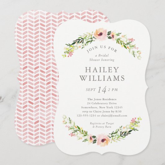 Invitation Élégante Fête de l'mariée Floral Garland (Devant / Derrière)