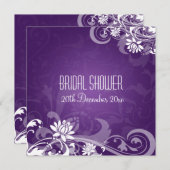 Invitation Élégante Fête de l'mariée florale torride violet (Devant / Derrière)