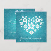 Invitation Élégante Fête de l'mariée Flowery Bleu de coeur (Devant / Derrière)