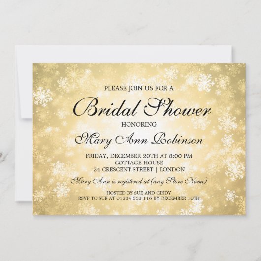 Invitation Elégante Fête de l'mariée Gold Winter Wonderland (Devant)