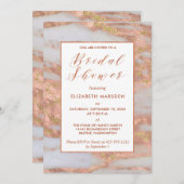 Invitation Élégante Fête de l'mariée Rose de script en marbre (Devant / Derrière)