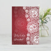 Invitation Élégante Fête de l'mariée rouge Paisley Lace (Debout devant)