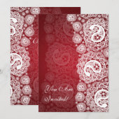 Invitation Élégante Fête de l'mariée rouge Paisley Lace (Devant / Derrière)
