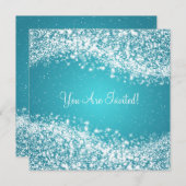 Invitation Elégante Fête de l'mariée Sparkling Wave Blue (Devant / Derrière)