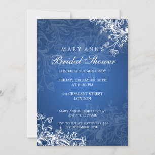 Invitation Élégante Fête de l'mariée Vintage flanc bleu