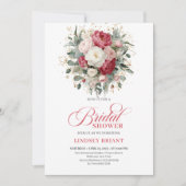 Invitation Élégante Fête de Mariage Bohème Rubis Blanc et Ver (Devant)
