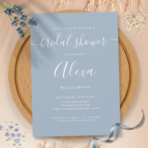 Invitation Élégante Fête de Mariage Signature Bleu Poussiéreu