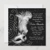 Invitation Élégante fête de mascarade noire et blanche (Dos)