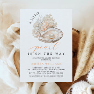 Invitation Élégante Fête de Naissance Perle Côtière Beige