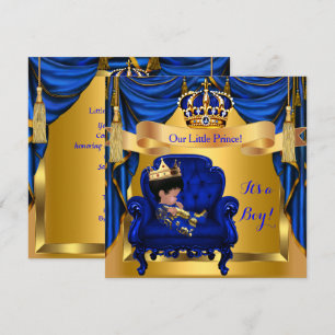 Invitation Élégante Fête de Naissance Prince Royal Bleu Or