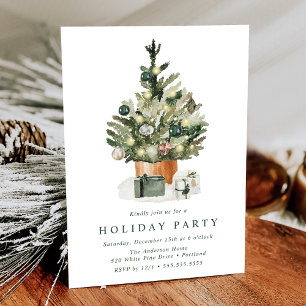 Invitation Élégante fête de Noël arbre à l'aquarelle