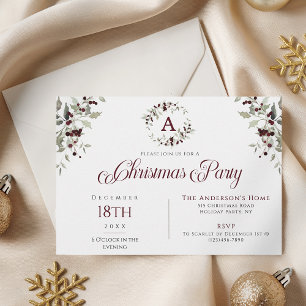Invitation Élégante Fête de Noël au houx aquarelle
