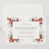 Invitation Elégante fête de Noël aux baies rouges (Devant / Derrière)