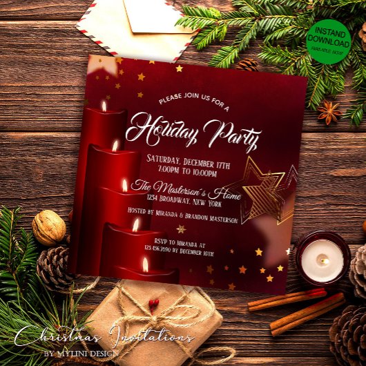 Invitation Élégante fête de Noël aux bougies rouges