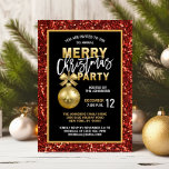 Invitation Élégante fête de Noël Black Gold Parties scintilla<br><div class="desc">Impressionnez tous vos invités avec ces somptueuses invitations de Noël turquoise et rouge. Faux arrière - plan parties scintillant avec ornement et arc en or. Faux lettres en feuille d'or avec blanc. Personnalisez-les en ajoutant vos informations. Idéal pour les affaires, les bureaux, les dîners maison. Obtenir les éléments correspondants. Contacter...</div>